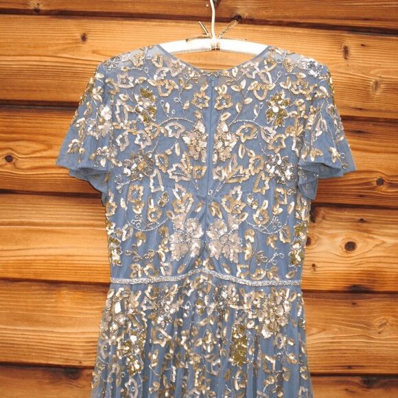 Mac Duggal 5717 Blue Embellished Butterfly Sleeve High Neck Gown Blue 10 - Picture 11 of 13